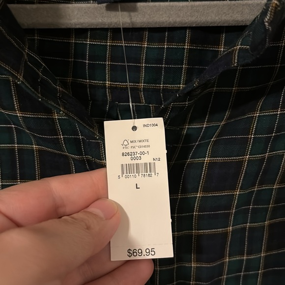 NWT Gap navy plaid ruffle long sleeve button down shirt sz L - Picture 3 of 6